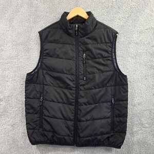 Free Country Puffer Vest Men's Large Black Full Zip Sleeveless Outdoor Hiking